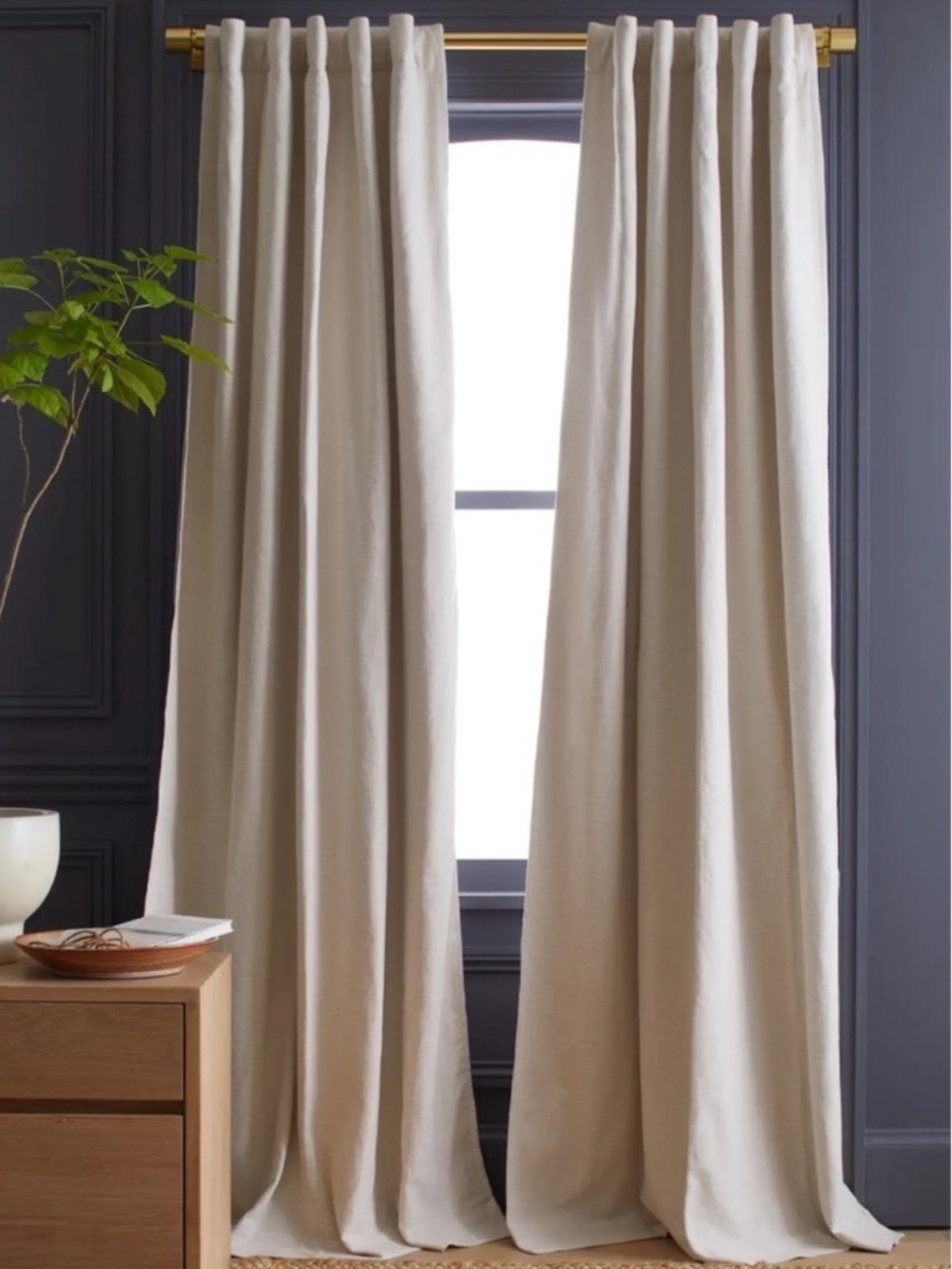 QUINCE Set Of 2 48x84 Cotton Slub Room Darkening Curtains Natural 1184